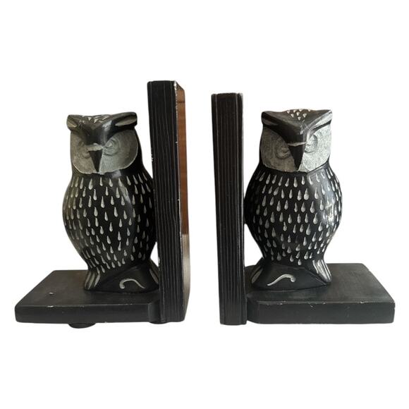 Vintage Hand Carved Soapstone Owl Bookends Set of 2 - Picture 1 of 10